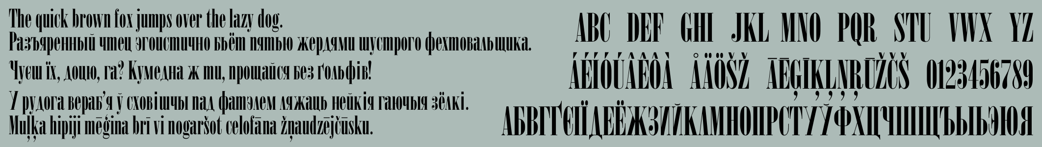 Oniks alphabet and pangram sample