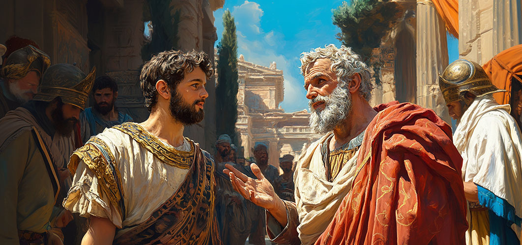 Aristotel is talking to his son